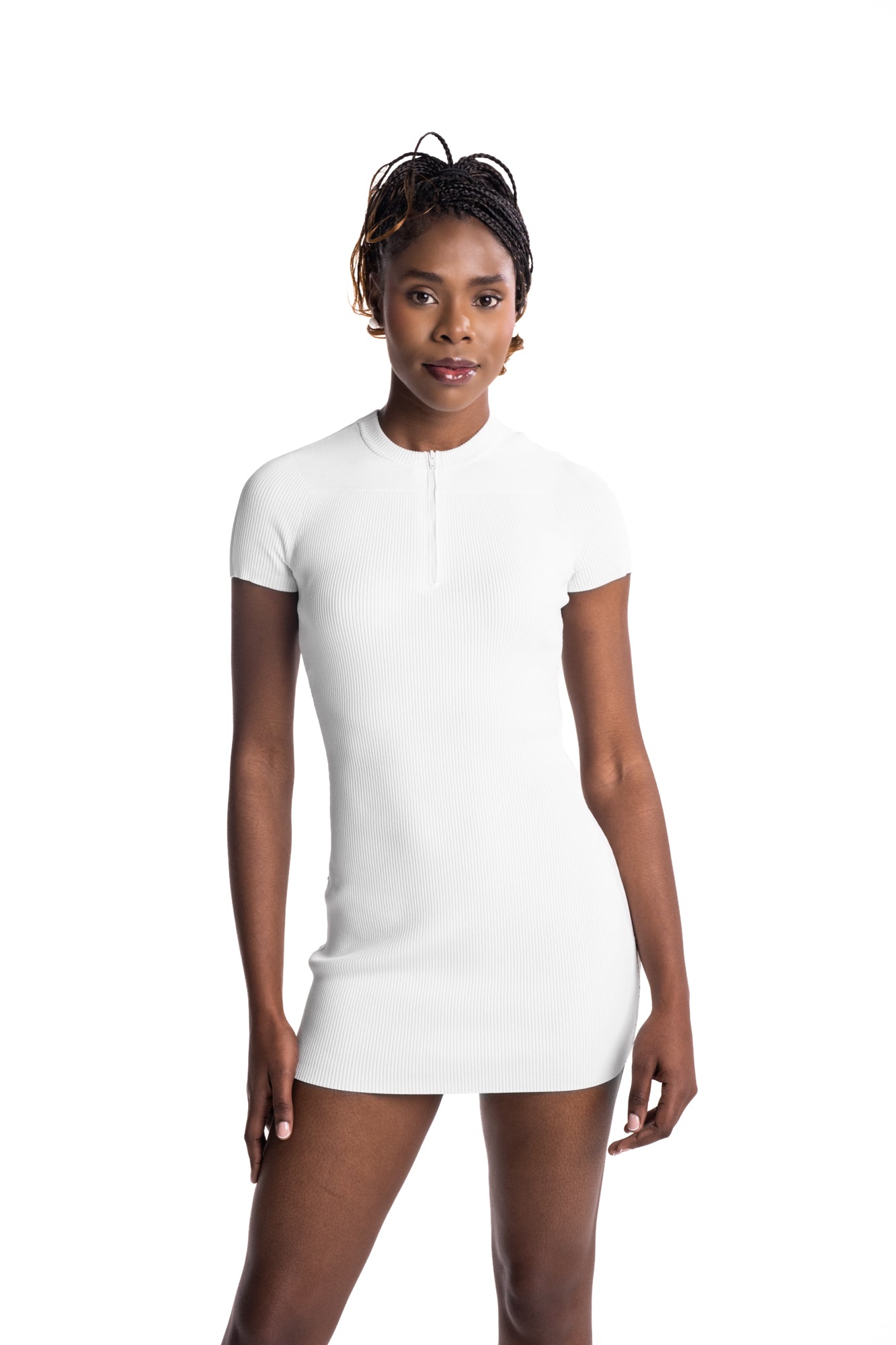 Alexander Wang Mock Neck Dress w/Logo Track Stripe Optic White | 1KC3266070-144