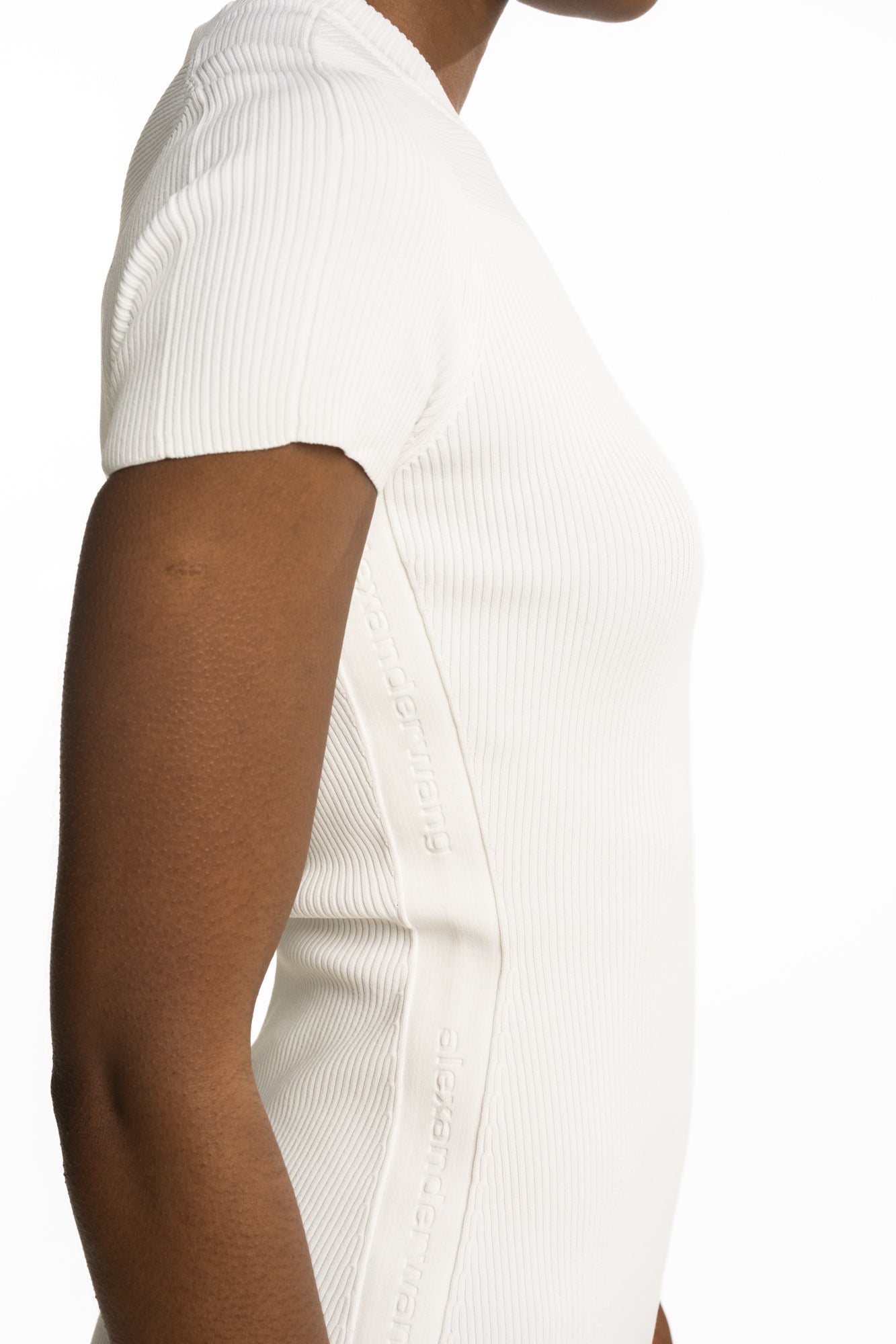 Alexander Wang Mock Neck Dress w/Logo Track Stripe Optic White | 1KC3266070-144