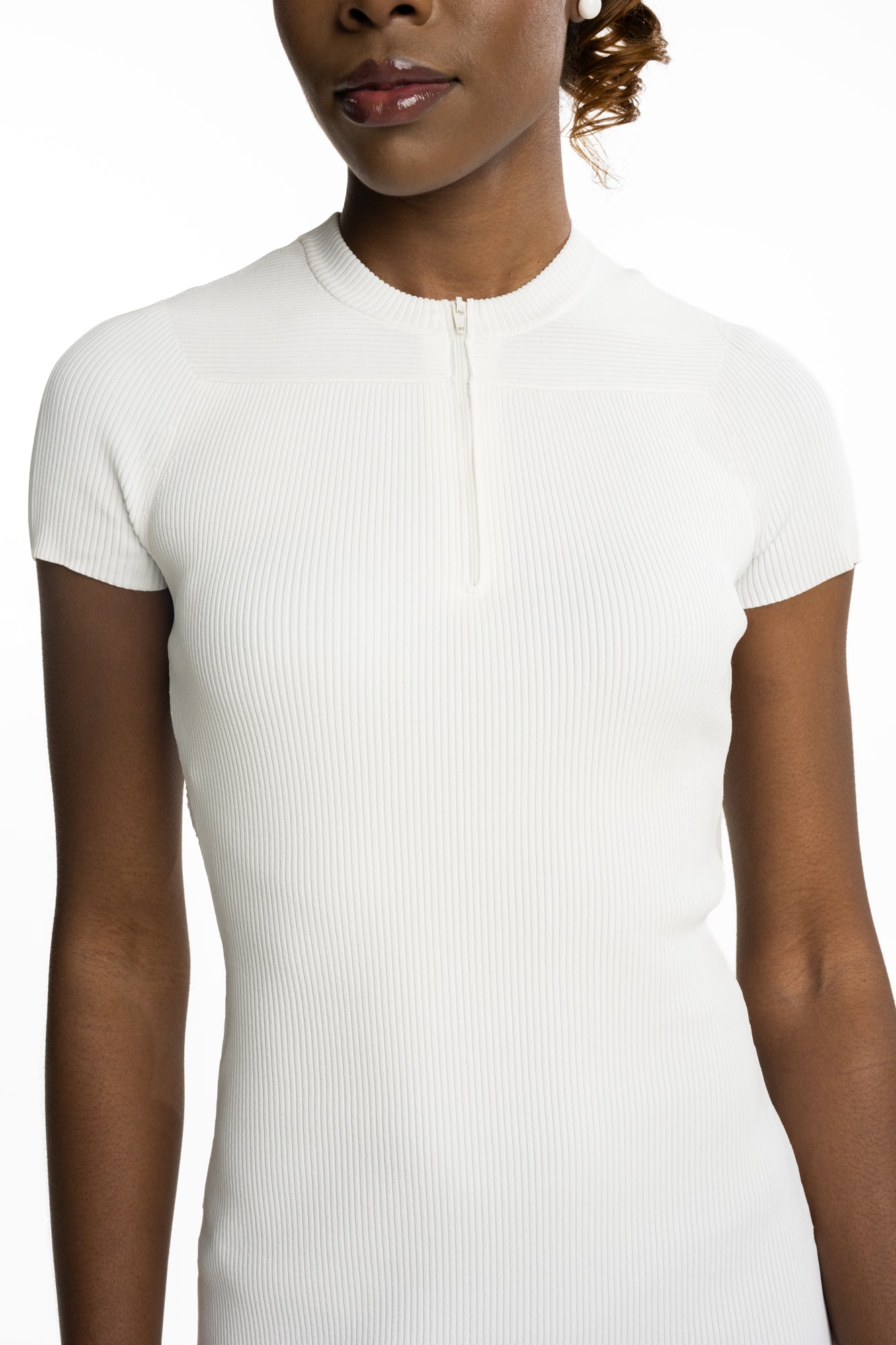 Alexander Wang Mock Neck Dress w/Logo Track Stripe Optic White | 1KC3266070-144