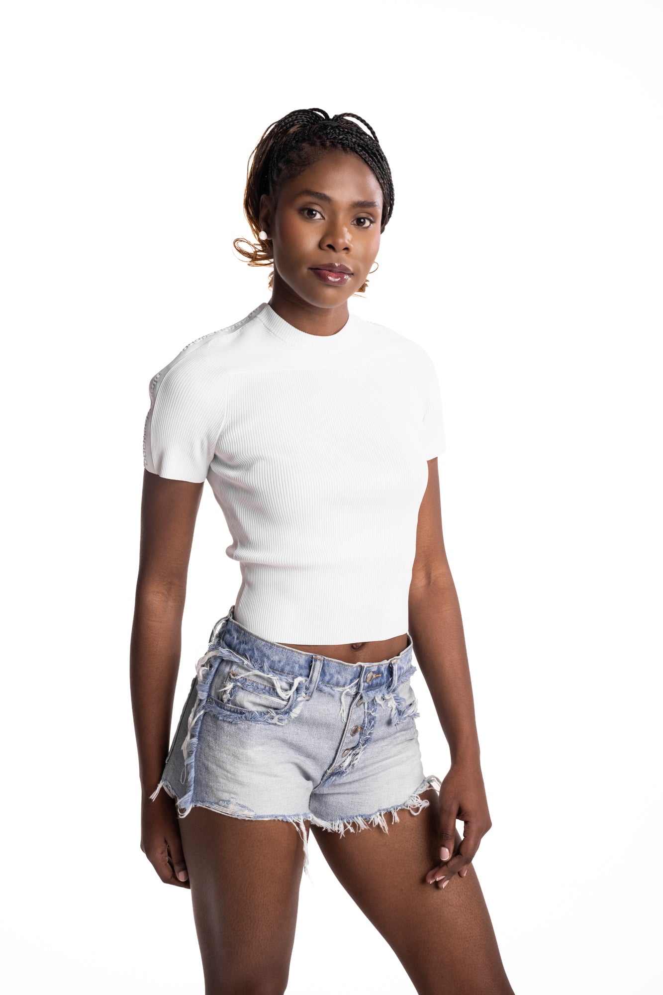Alexander Wang SS Tee w/Emboss Logo Track Stripe Optic White | 1KC2261083-144