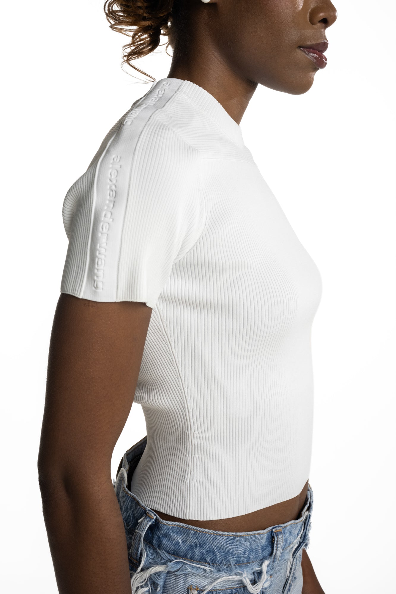 Alexander Wang SS Tee w/Emboss Logo Track Stripe Optic White | 1KC2261083-144