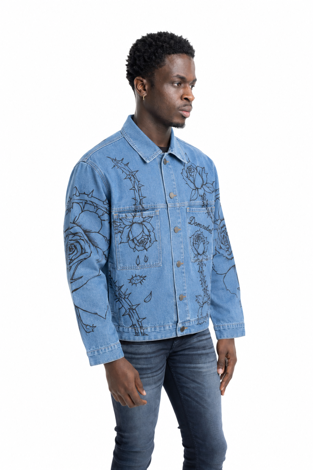 Dom Rebel Men's Inked Jean Jacket | Faded Blue