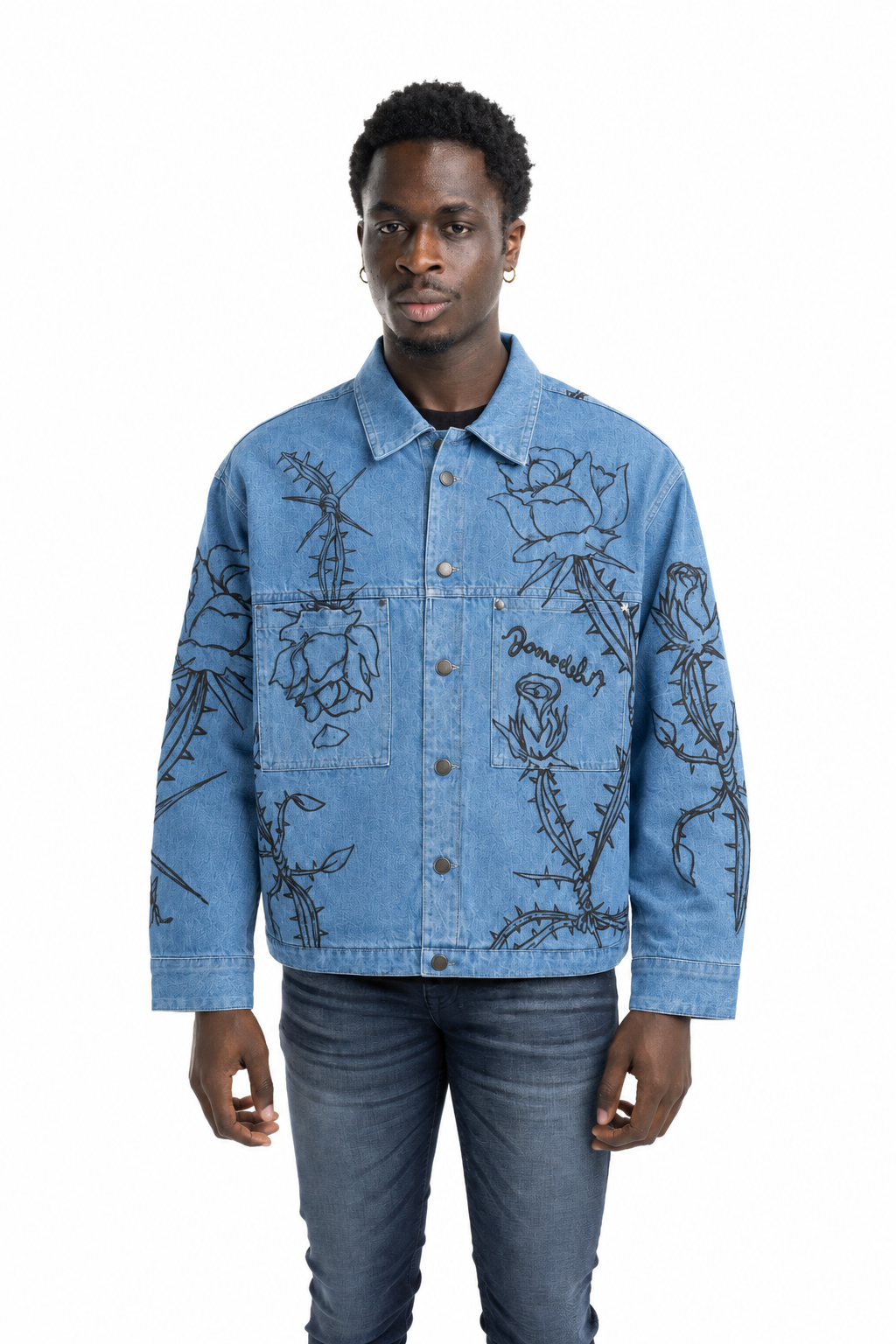 Dom Rebel Men's Inked Jean Jacket | Faded Blue