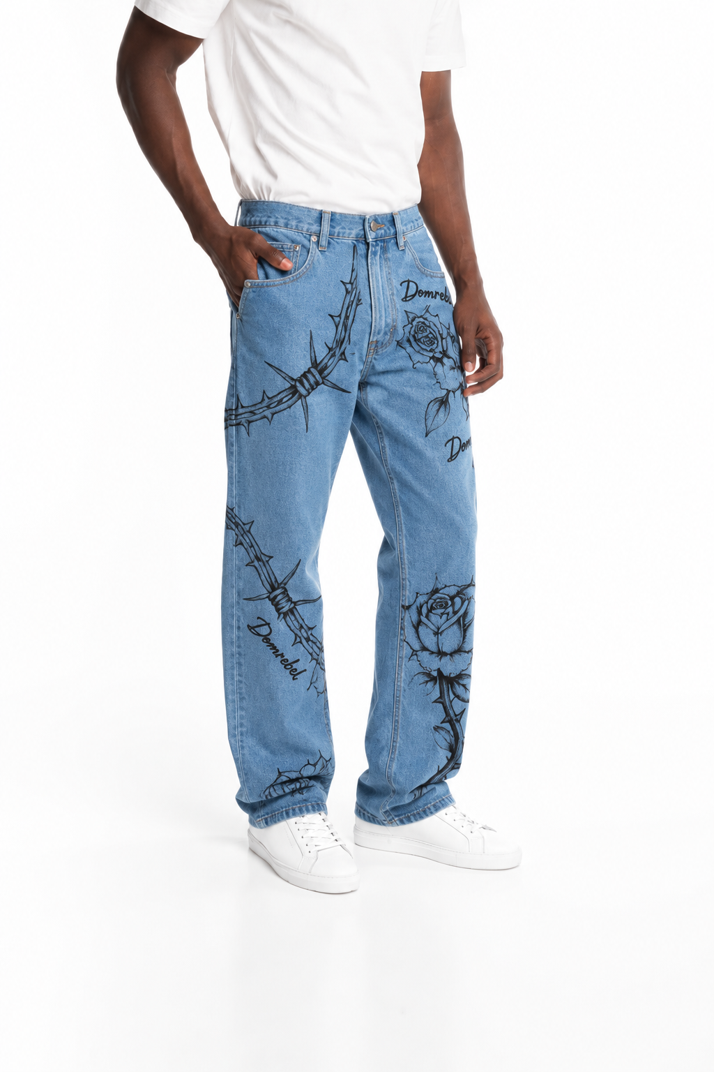 Dom Rebel Men's Inked Bootcut Jeans | Faded Blue