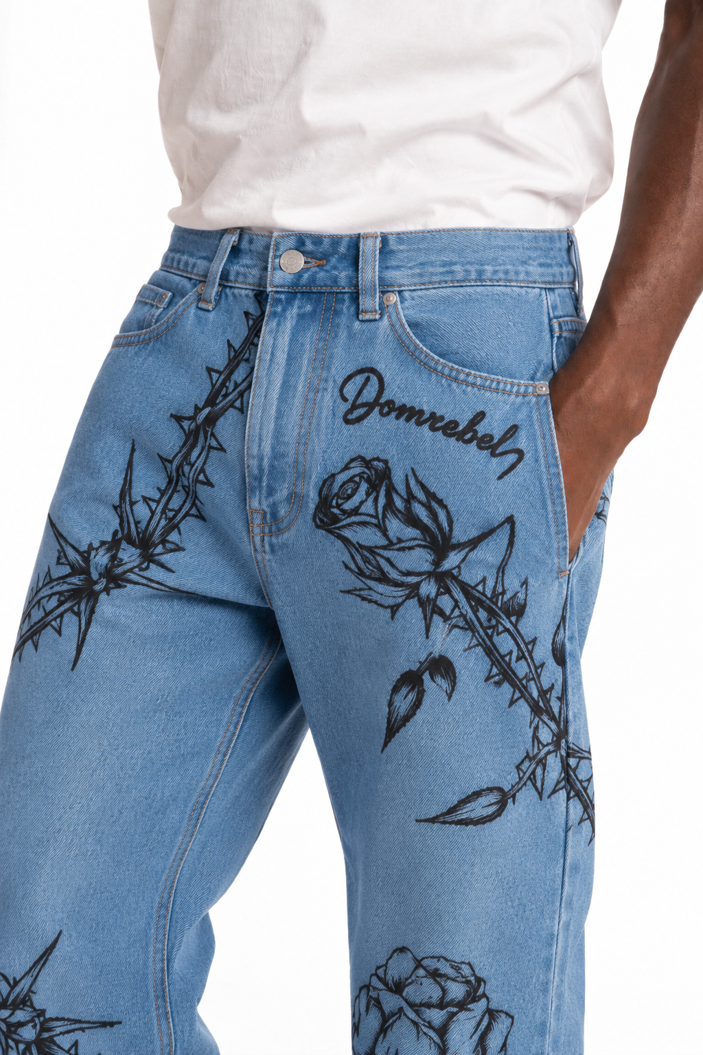 Dom Rebel Men's Inked Bootcut Jeans | Faded Blue