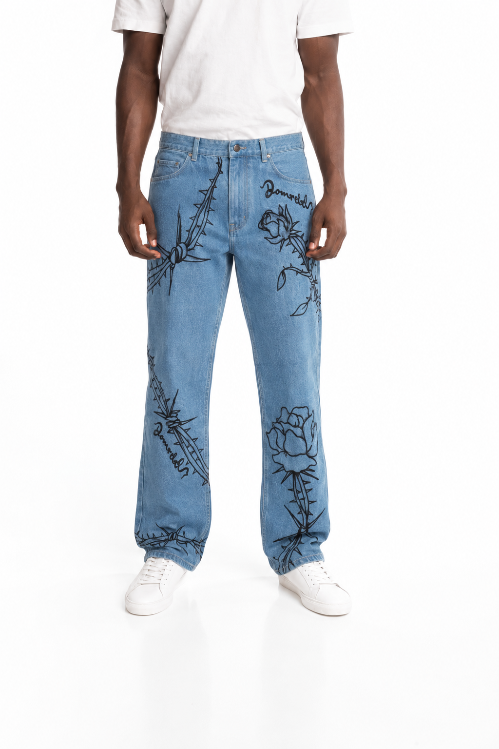 Dom Rebel Men's Inked Bootcut Jeans | Faded Blue