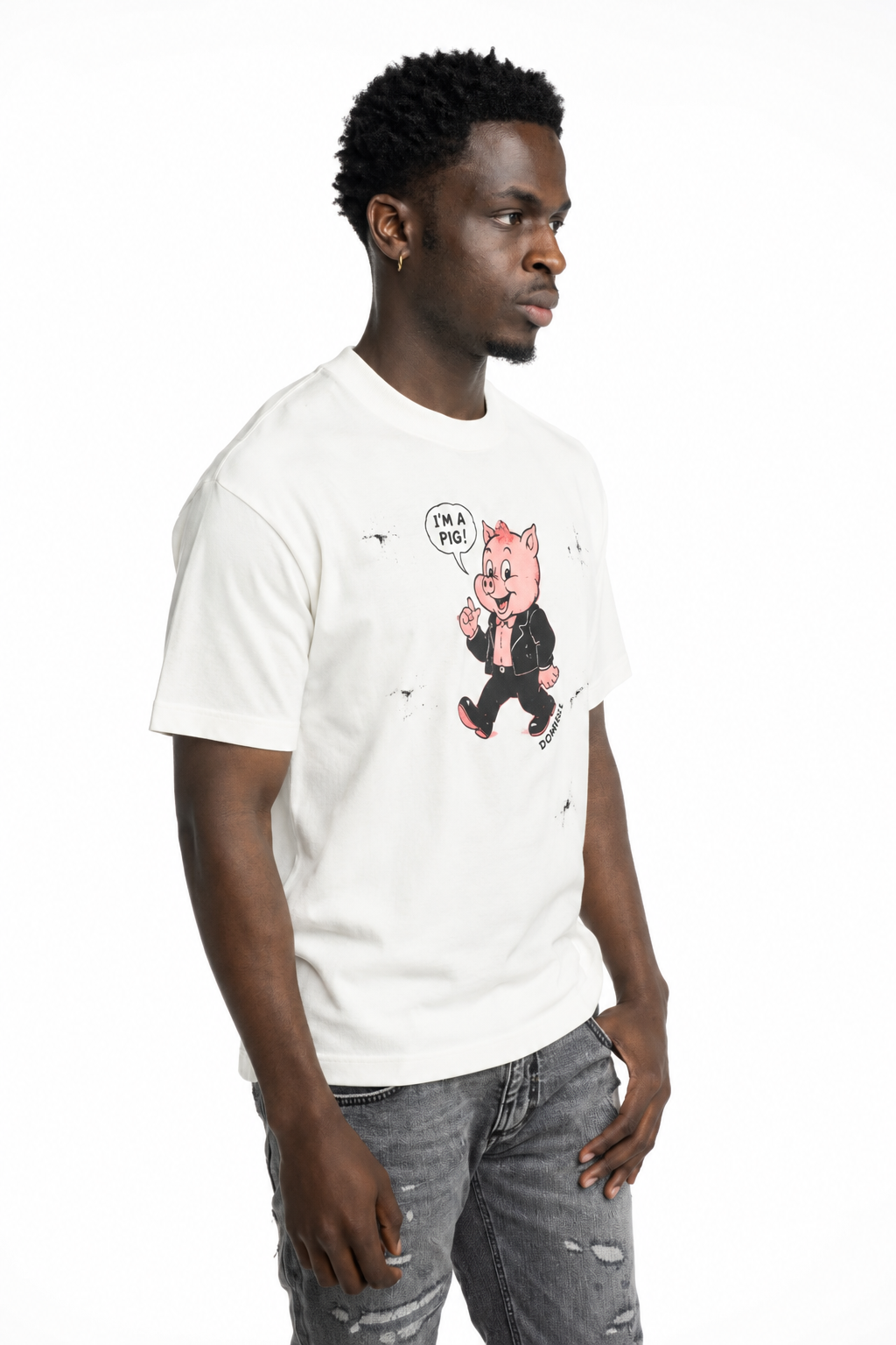 Dom Rebel Men's Pig T Shirt | Old White