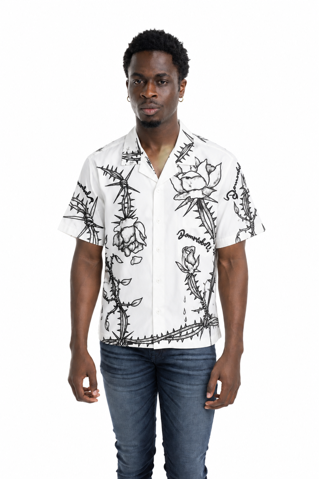 Dom Rebel Men's Inked Camp Collar Shirt | Greige