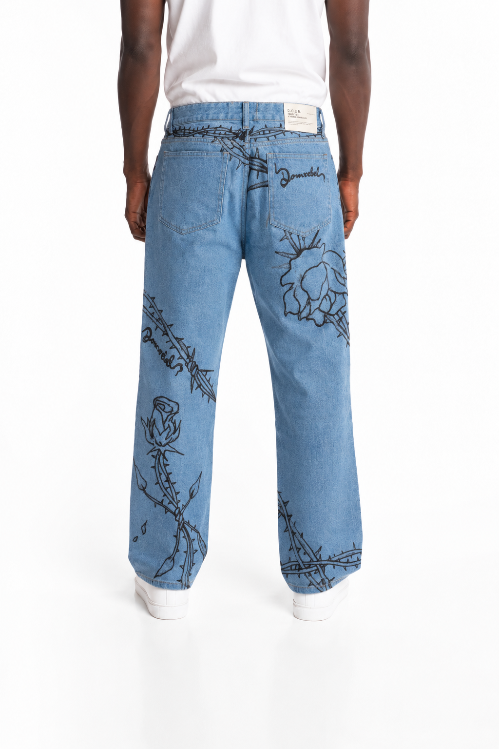 Dom Rebel Men's Inked Bootcut Jeans | Faded Blue