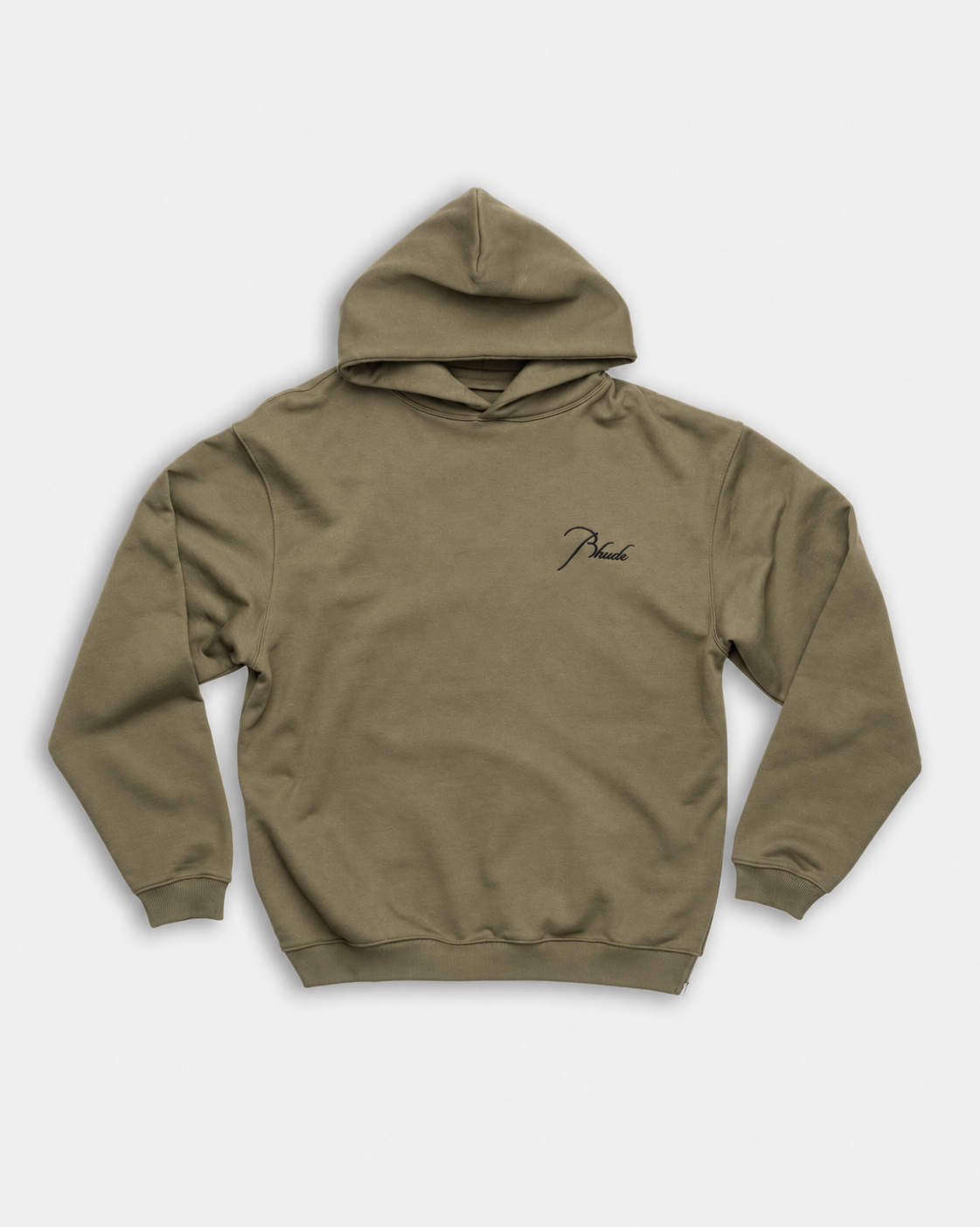 Rhude Men's Classique Side Zip Pullover Hoodie Moss Green/Black | RHPS26HO10012-6013