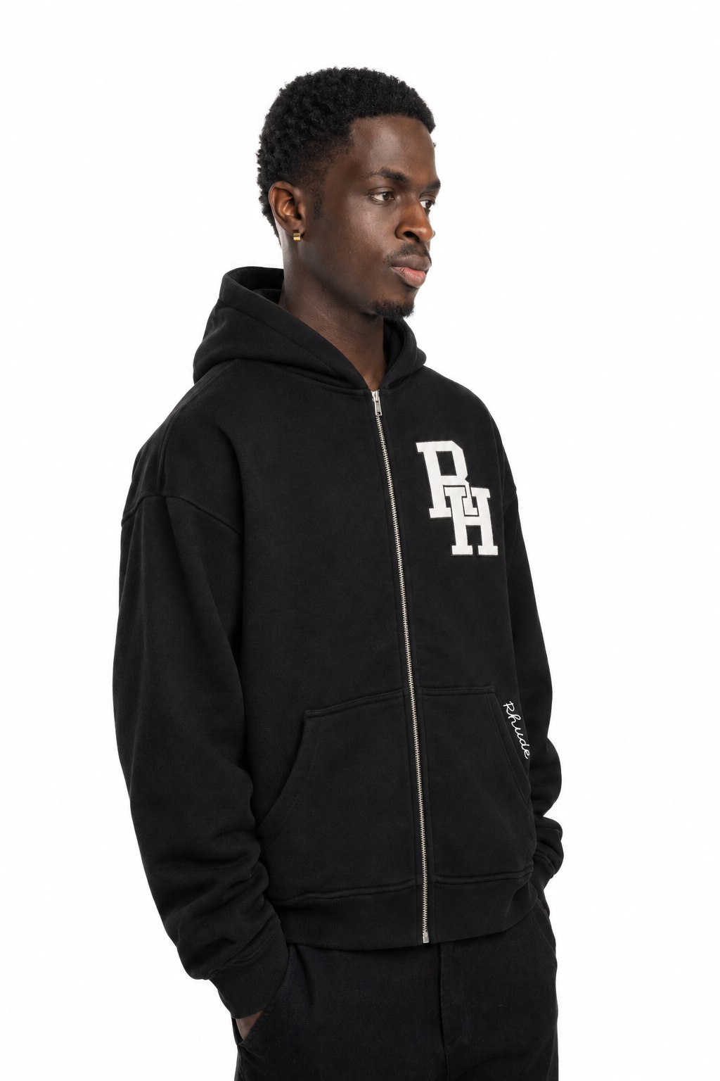 Rhude Men's Zippered Hood Lundun Jacket Black | RHPF25JA01012-0015