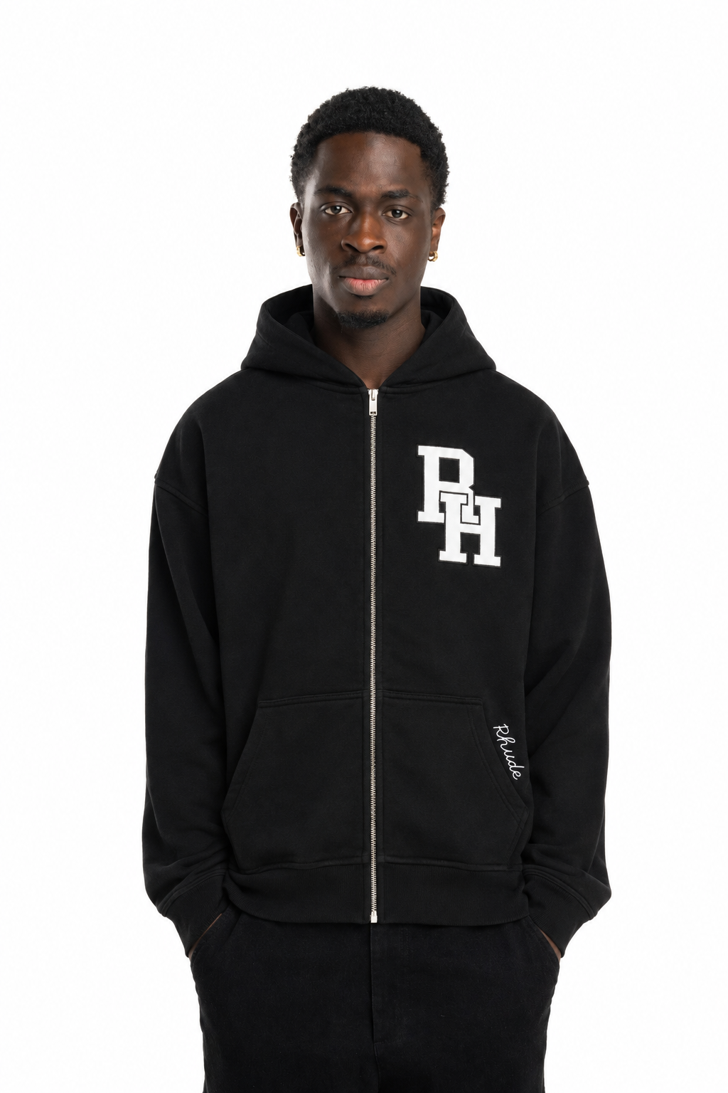 Rhude Men's Zippered Hood Lundun Jacket Black | RHPF25JA01012-0015