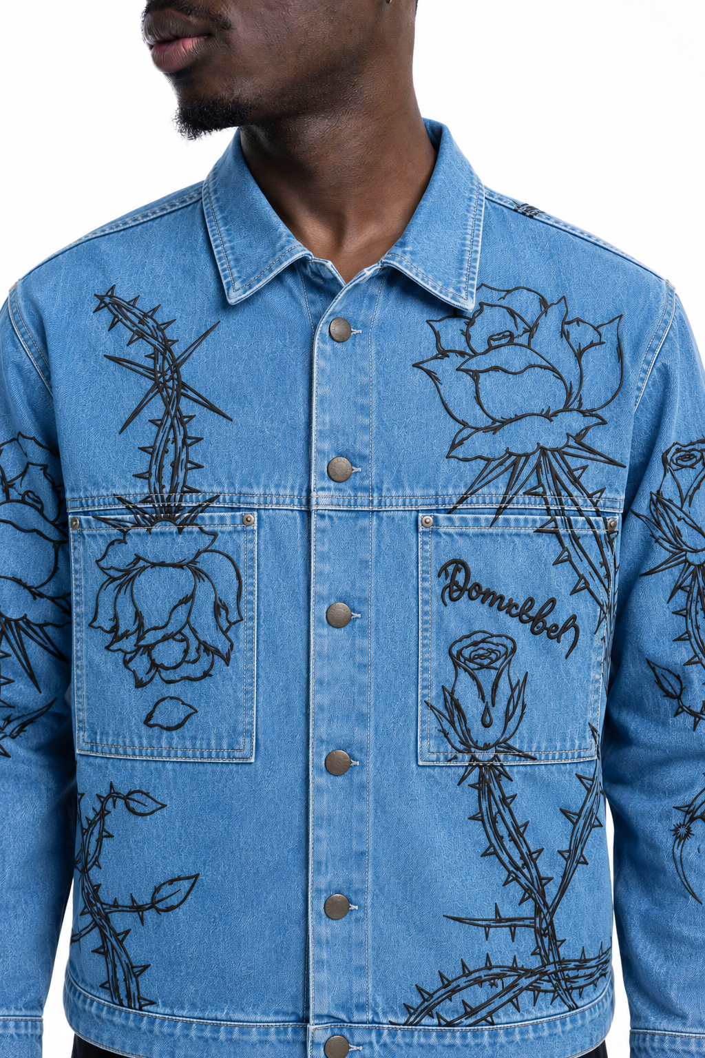 Dom Rebel Men's Inked Jean Jacket | Faded Blue