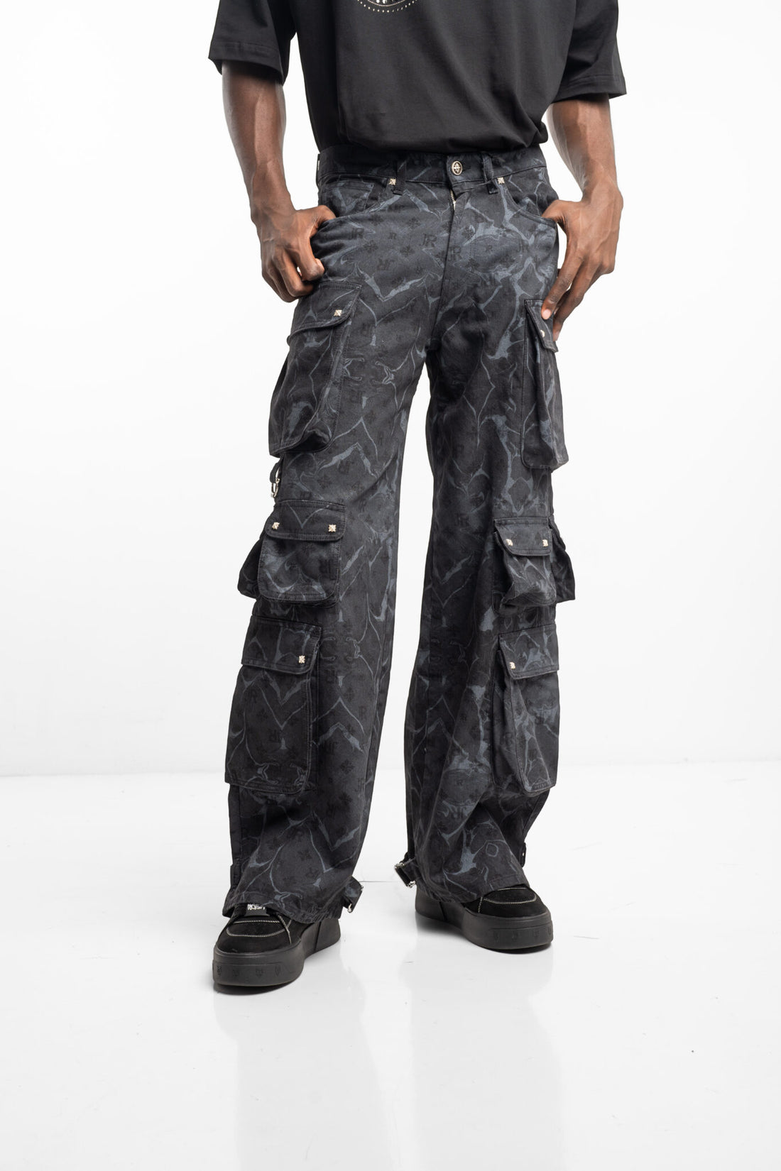 John Richmond Men's Cargo Pants Wader RMA24324PAI5 Black/Wht