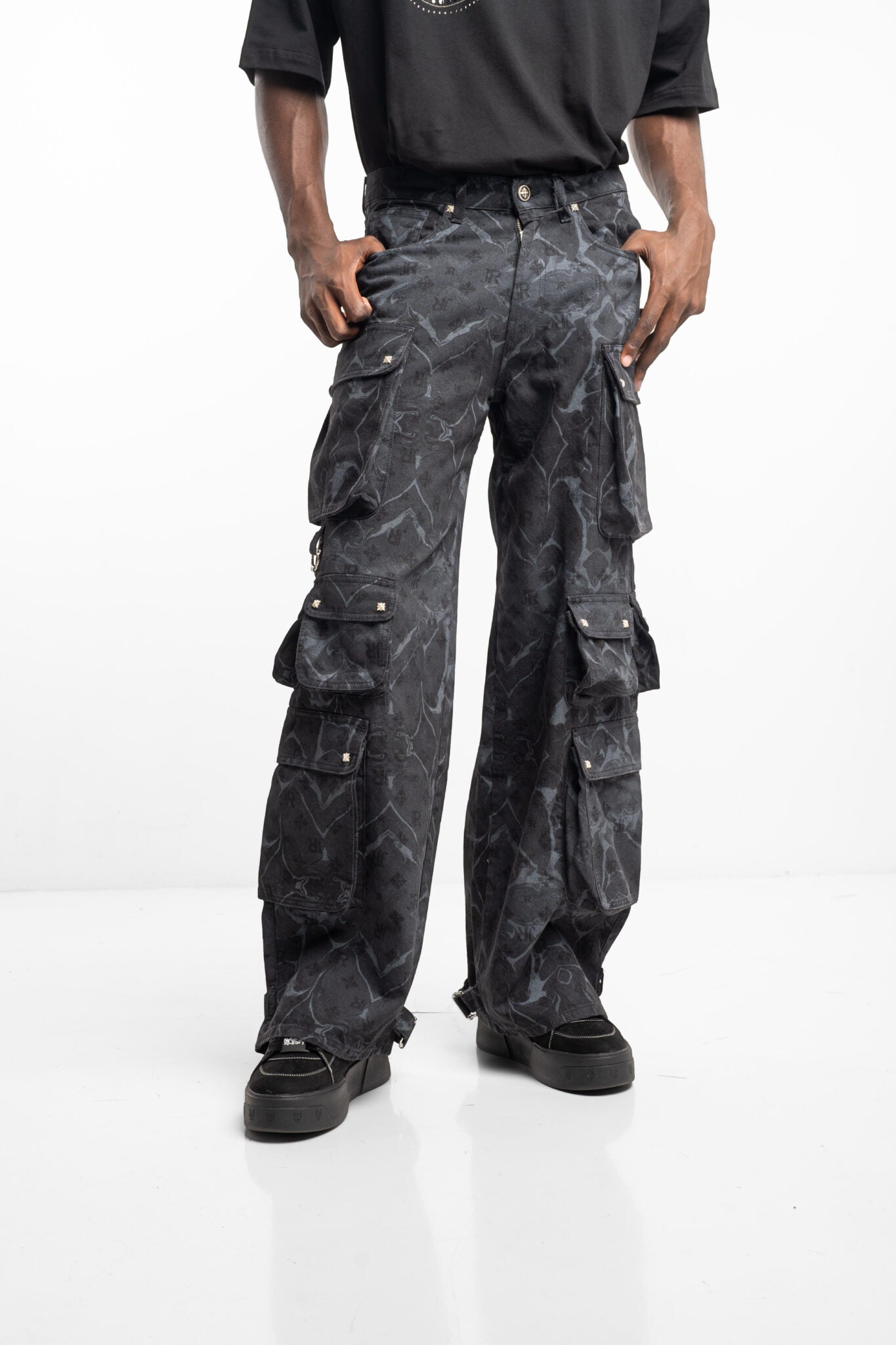 John Richmond Men's Cargo Pants Wader RMA24324PAI5 Black/Wht
