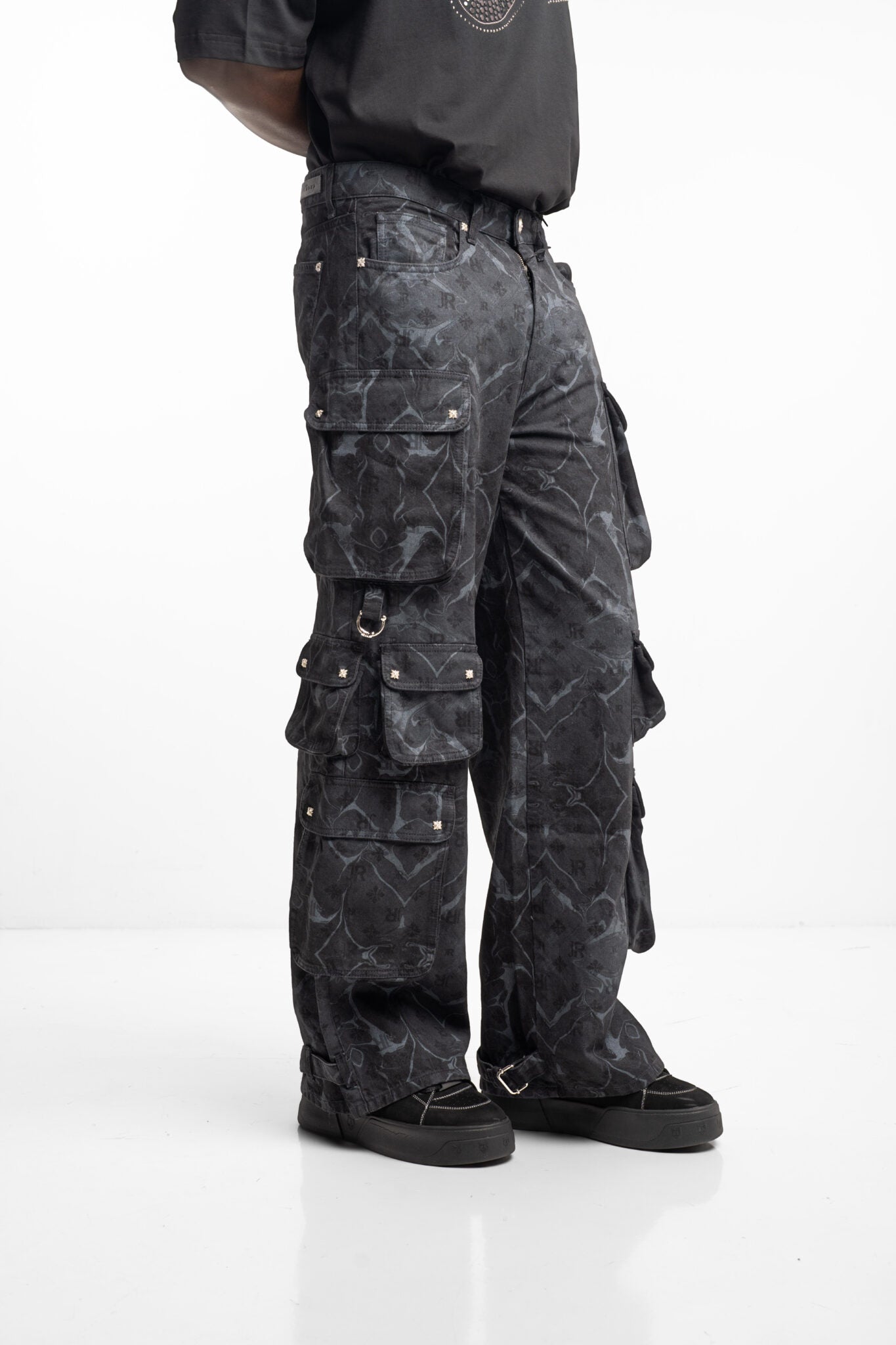 John Richmond Men's Cargo Pants Wader RMA24324PAI5 Black/Wht