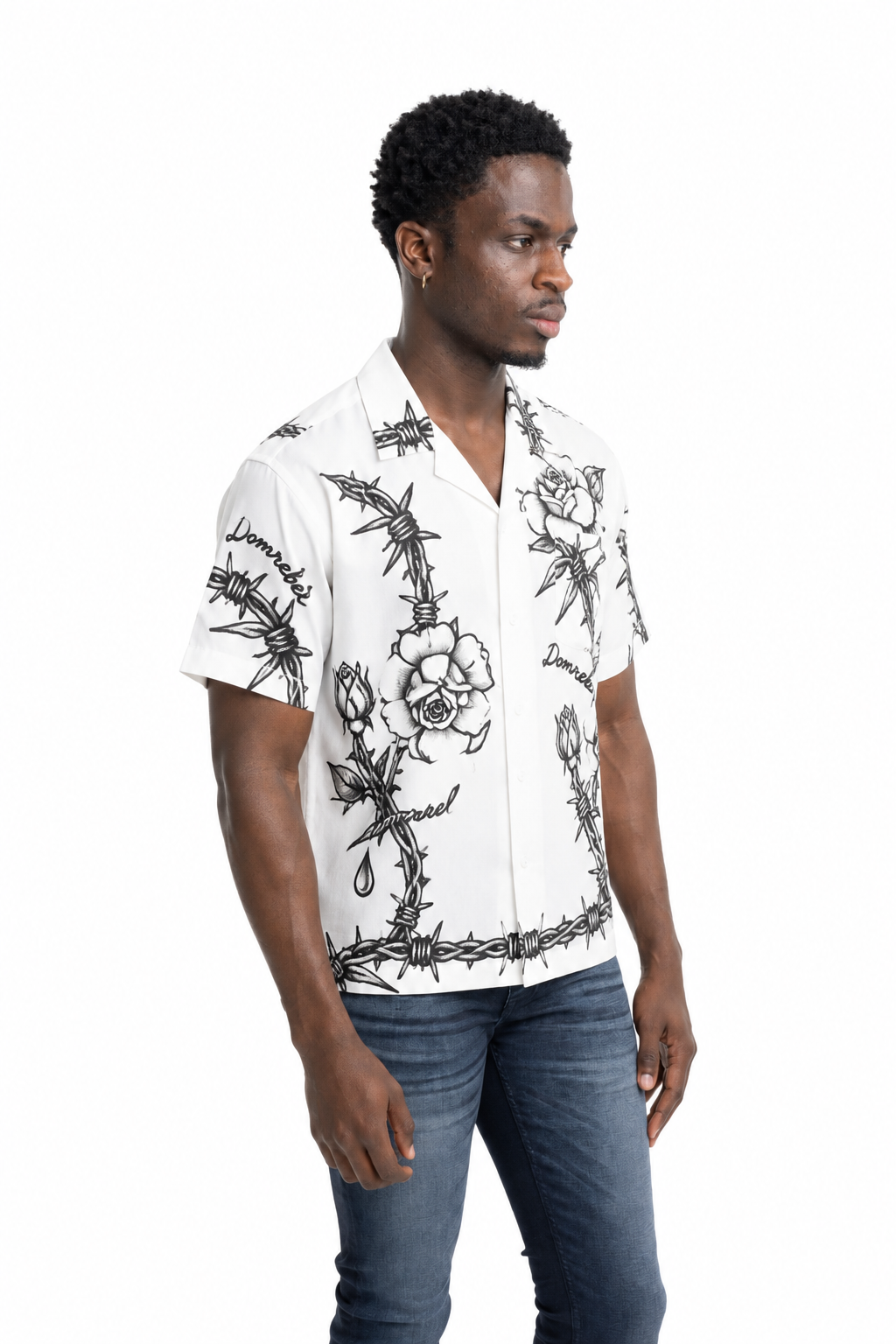 Dom Rebel Men's Inked Camp Collar Shirt | Greige