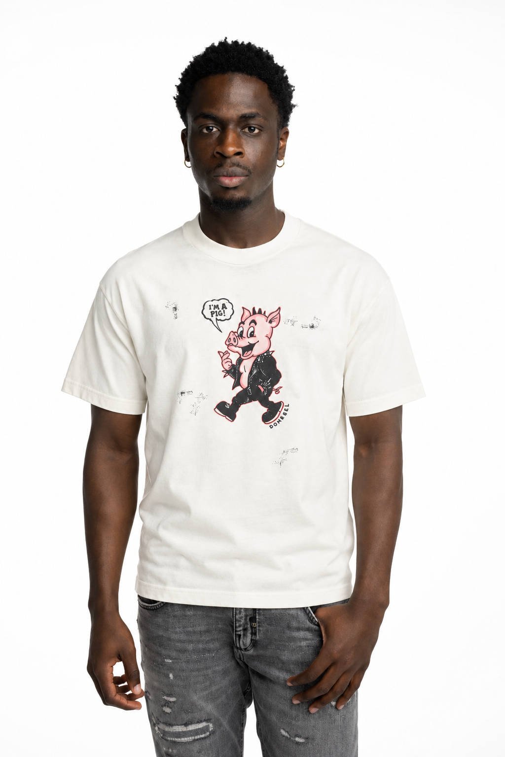 Dom Rebel Men's Pig T Shirt | Old White