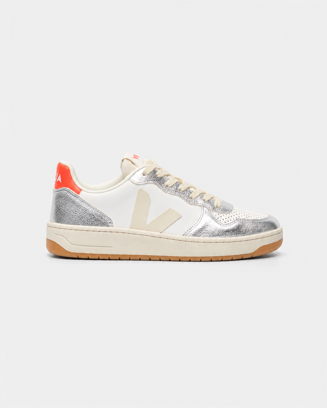 Veja Ladies V-10 Leather Sneaker VI0220867A White Pierre Silver