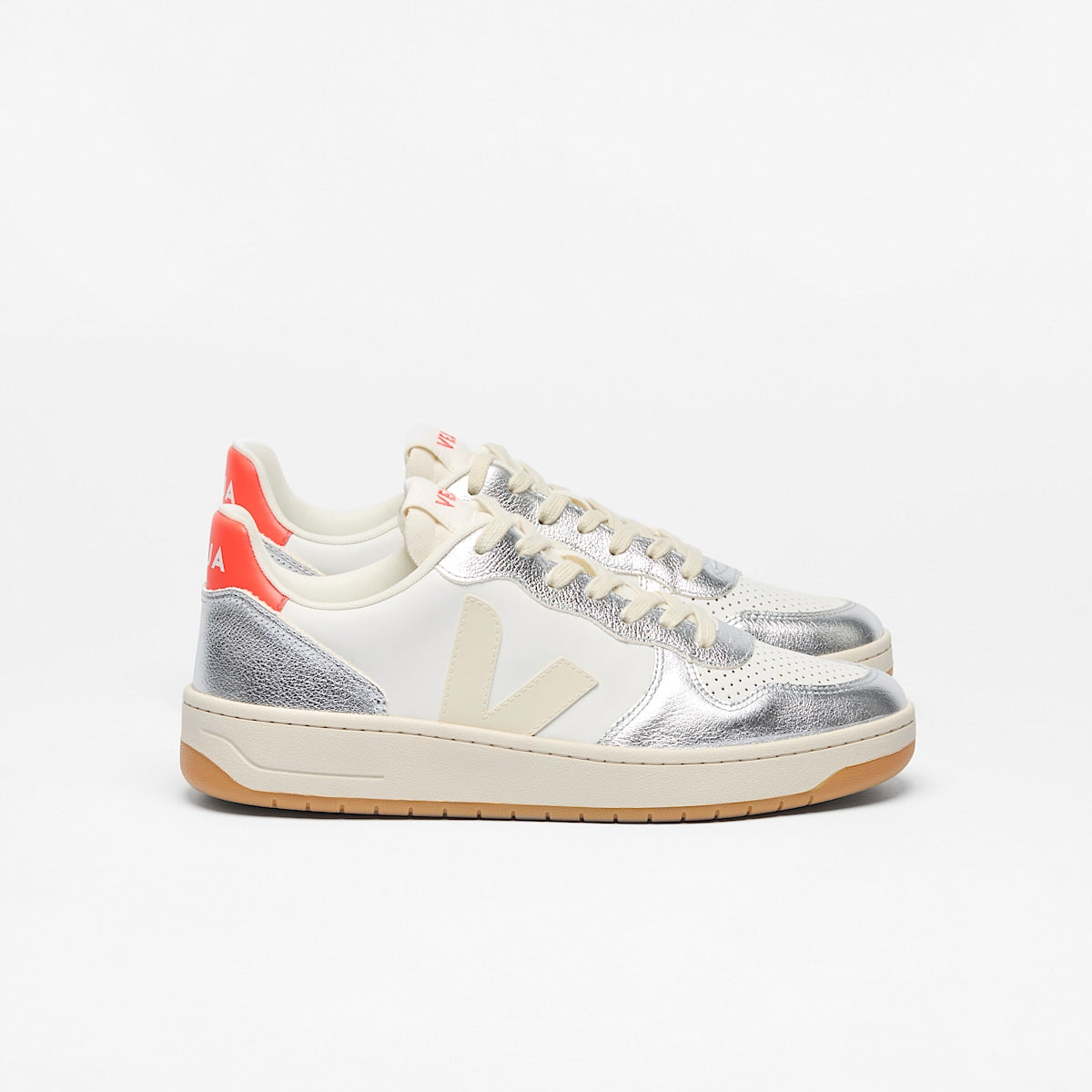 Veja Ladies V-10 Leather Sneaker VI0220867A White Pierre Silver