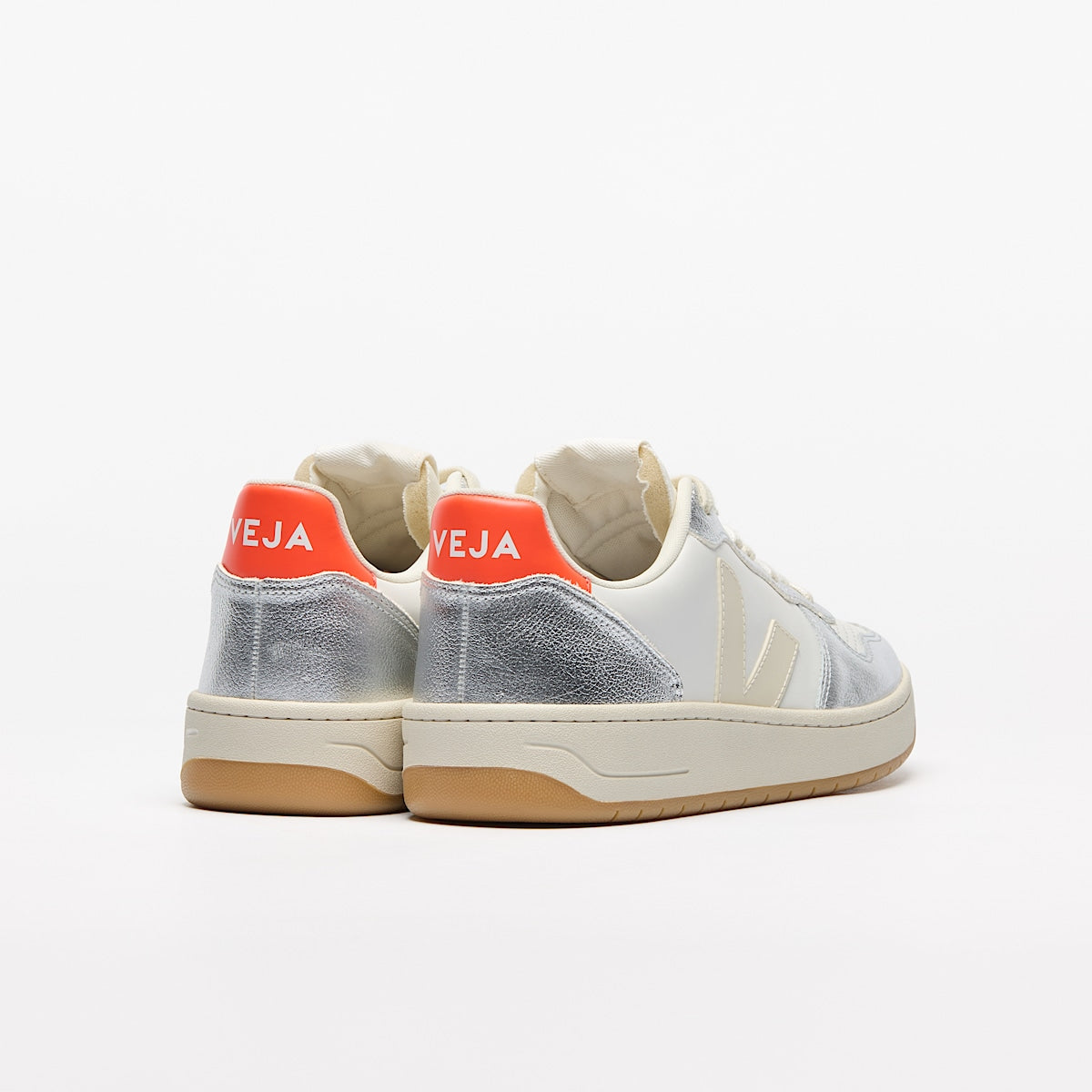 Veja Ladies V-10 Leather Sneaker VI0220867A White Pierre Silver