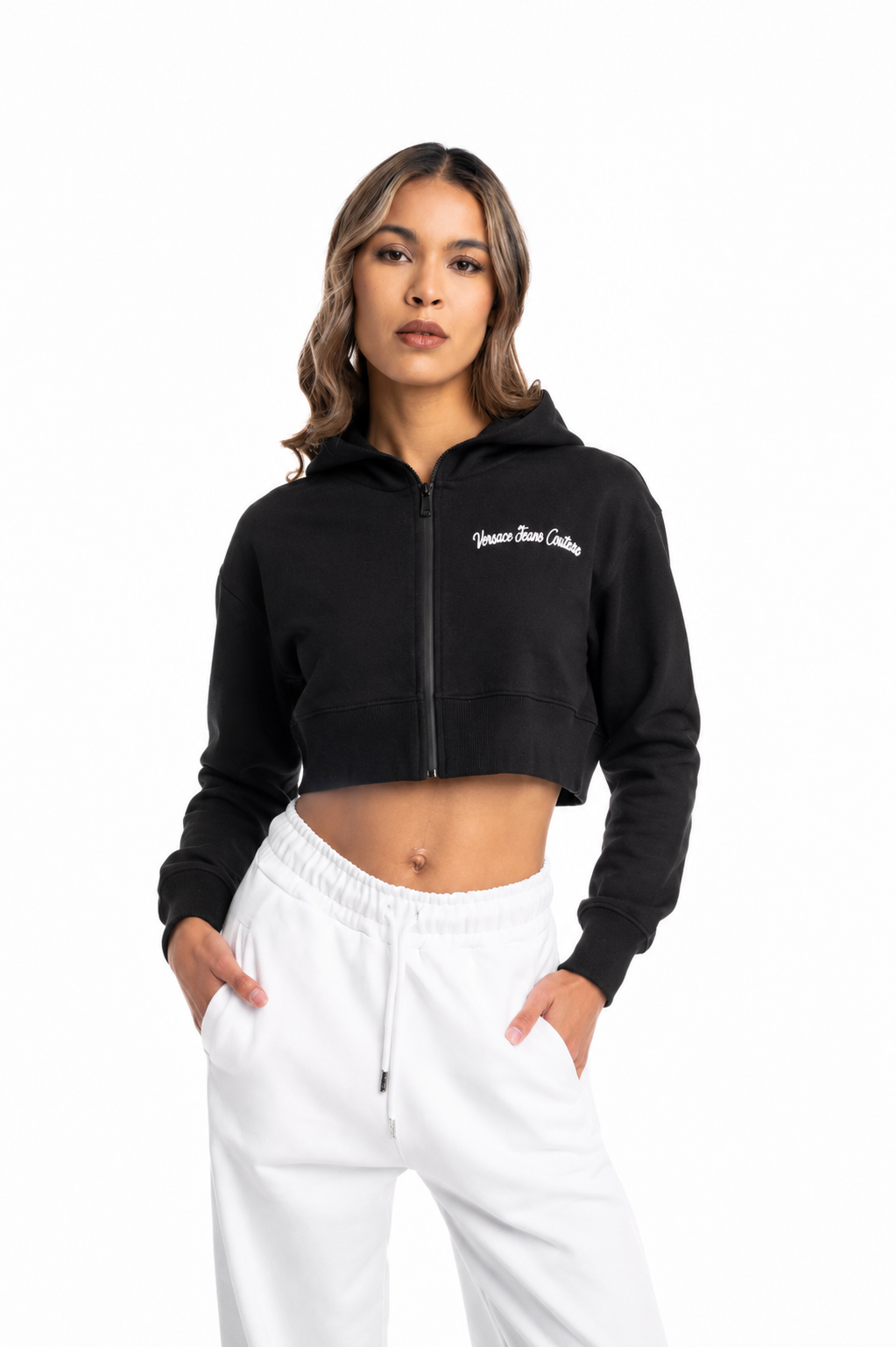 Versace Jeans Ladies Italics Logo Cotton Sweatshirt 78HAIC08 CF00C 899