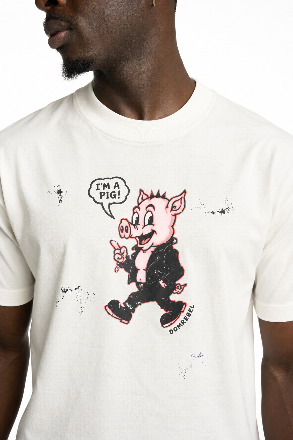 Dom Rebel Men's Pig T Shirt | Old White