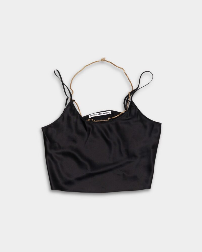 Alexander Wang Women's Cami Slip Top w/ Gold Nameplate Chain Black 1WC1241870 001