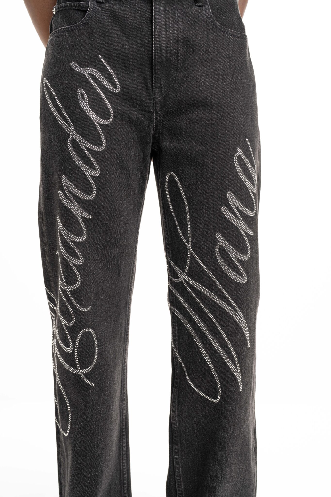 Alexander Wang Ladies Mid Rise Relaxed Hotfix Cursive Logo Alexander Wang Ladies Mid Rise Relaxed Hotfix Cursive Logo