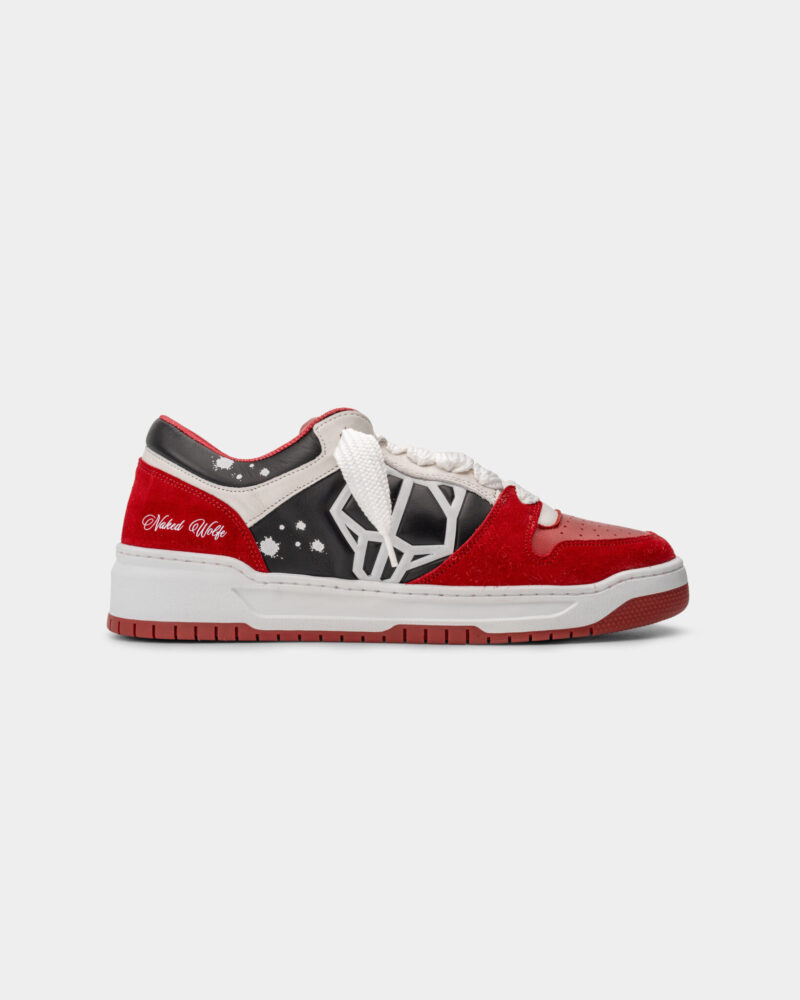 Naked Wolfe Men's Blck Lth/White Lth/ Hairy Red Suede Sneaker CM-00 00073
