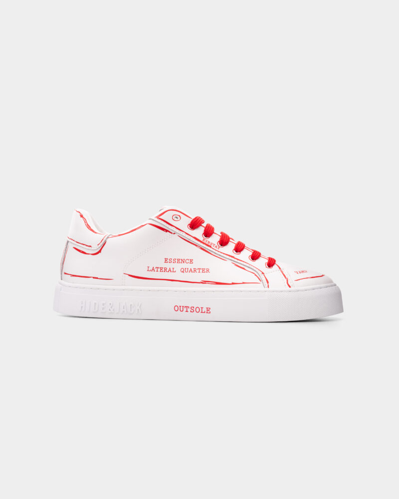 Hide & Jack Men's Low Top Essence Serigrafia Sneaker Red Construction White ESERL RCSWHT