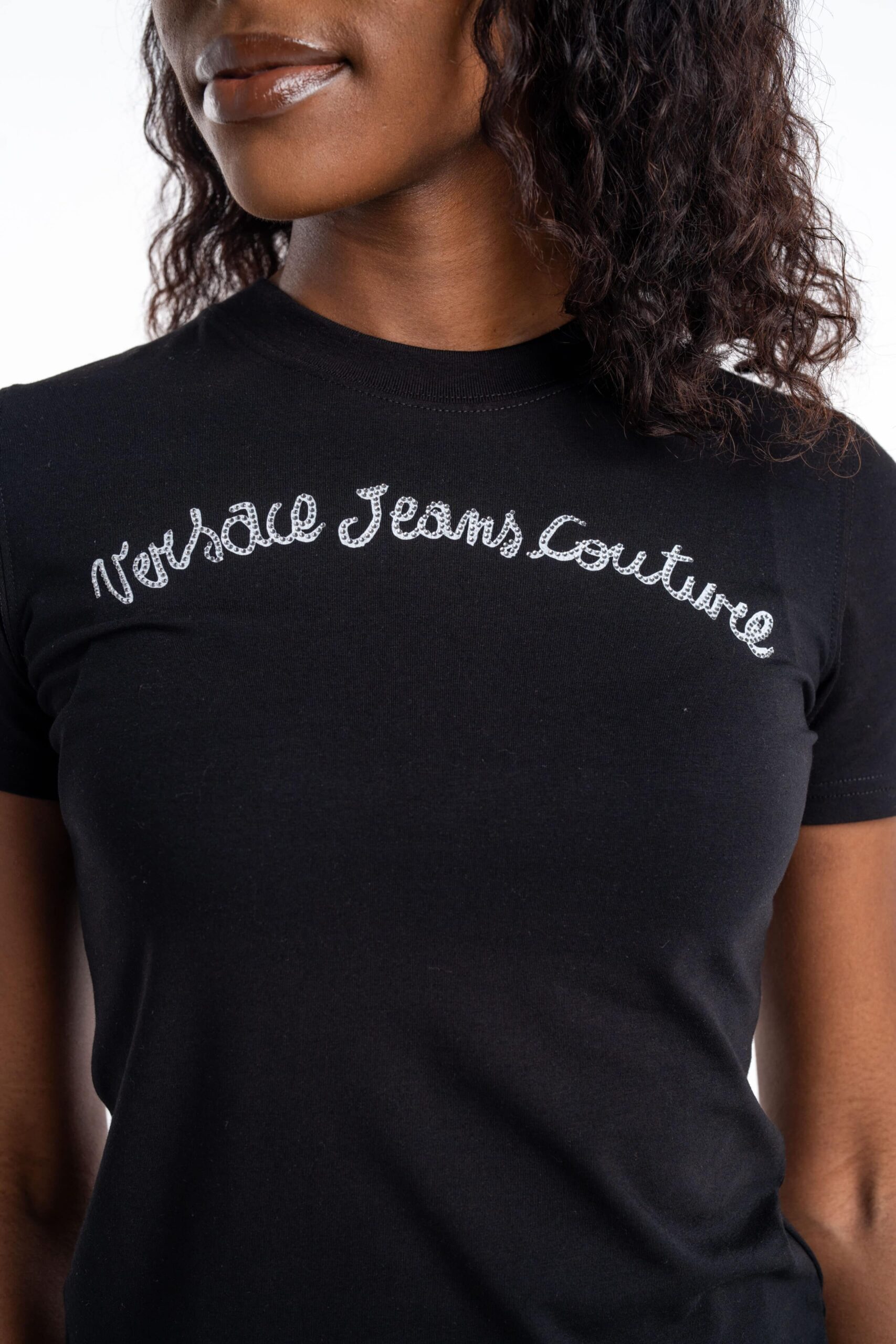 Versace Jeans Ladies S Italics Logo Strass T Shirt 78HAHC08