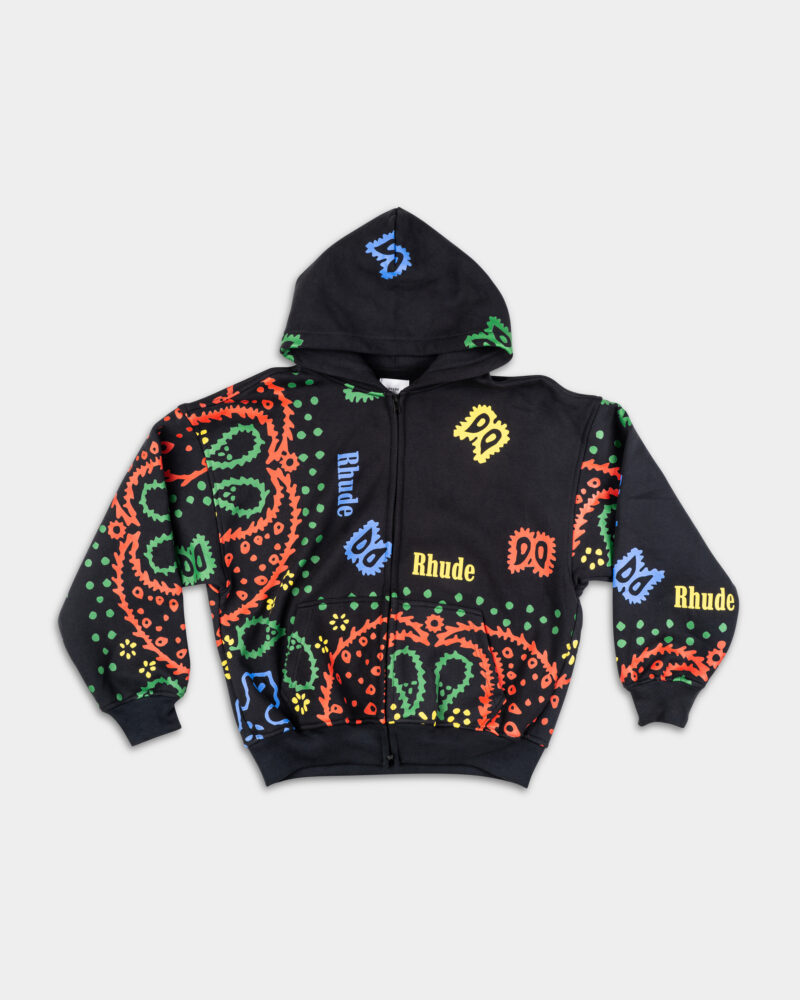 Rhude Men's Bandana Print Full Zip Hoodie Vintage Black RHSS25HO11012 2306