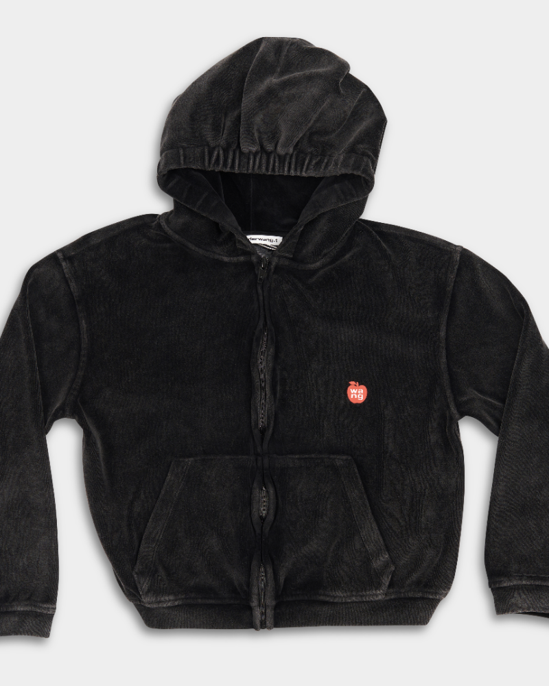 Alexander Wang Women's Shrunken Zip Up Hoodie w/ Apple Logo Washed 4CC1242075 095A