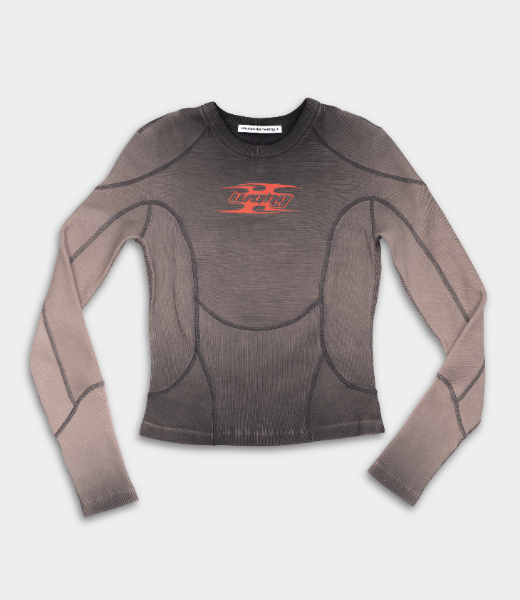 Alexander Wang Long Sleeve Top w/ Blade Logo Washed Cedar 4CC1251532 208A