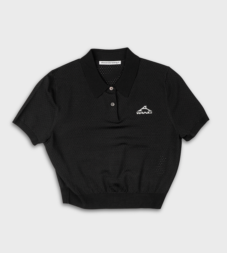 Alexander Wang Short Sleeve Polo Tee w/ Wang Logo Print Black 4KC2251017 001