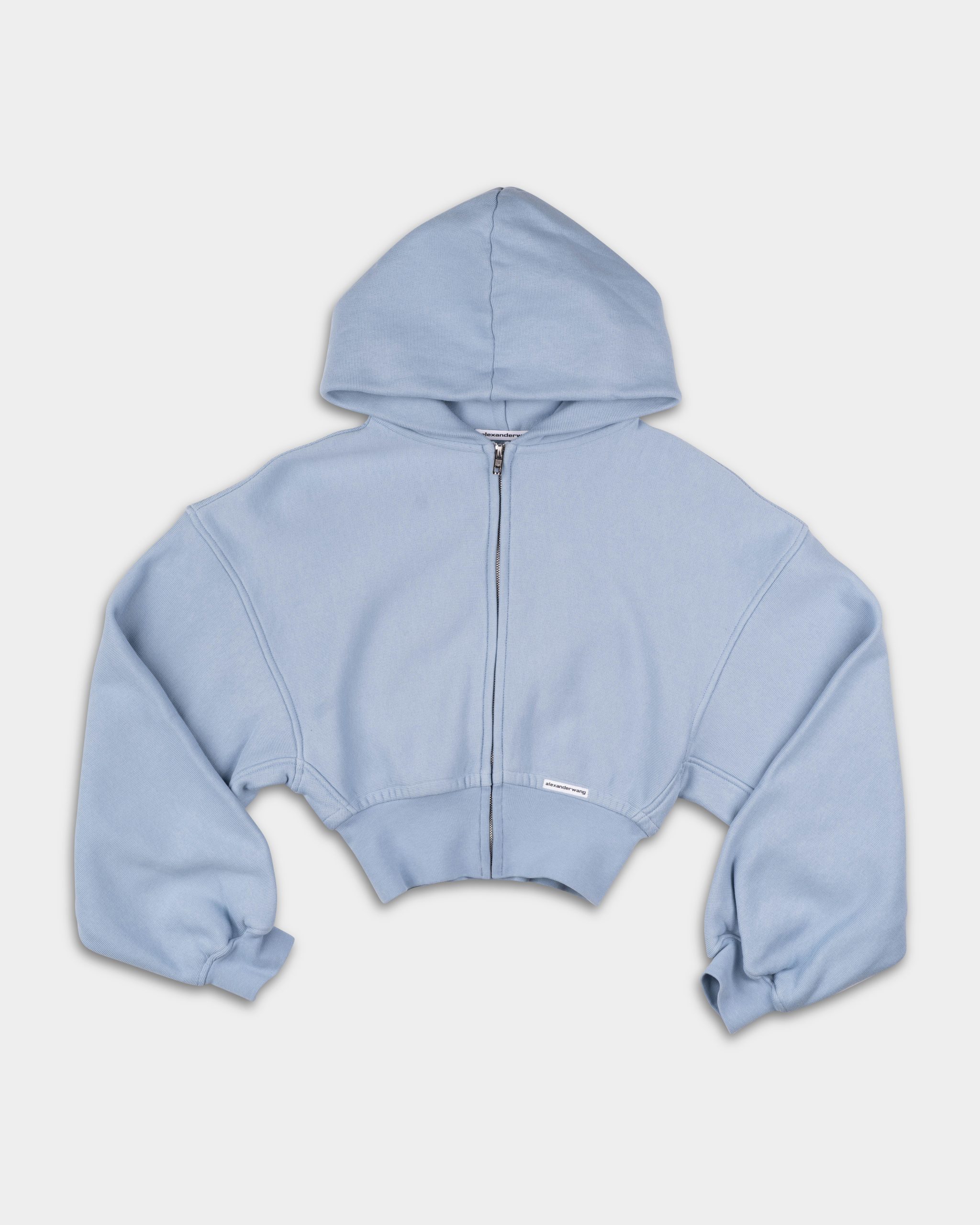 Alexander Wang Cropped Zip Up Hoodie w/ Branded Seam Label