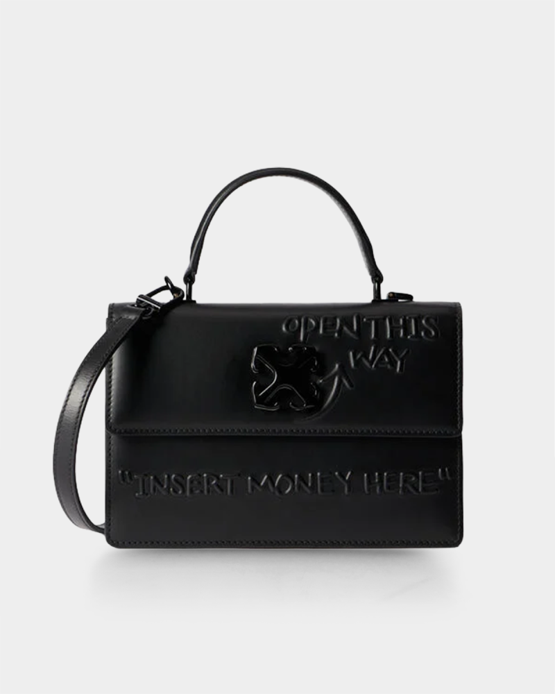 Off White Jitney 1.4 Top Handle Quote 3D Black/Black Bag | OWNP062C99-LEA003-1010