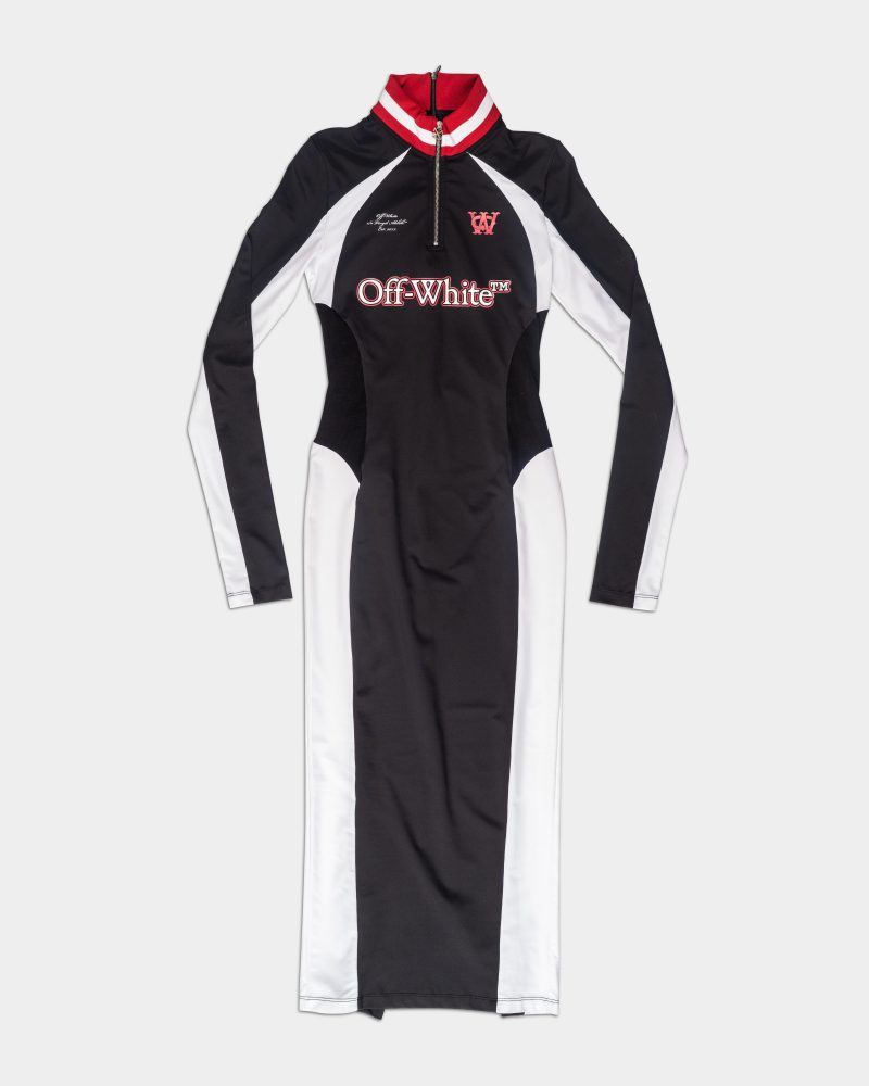 Off White Ladies Tech Jer Serena Midi Dress Black/White 2DB558F25JER001-W003-1001