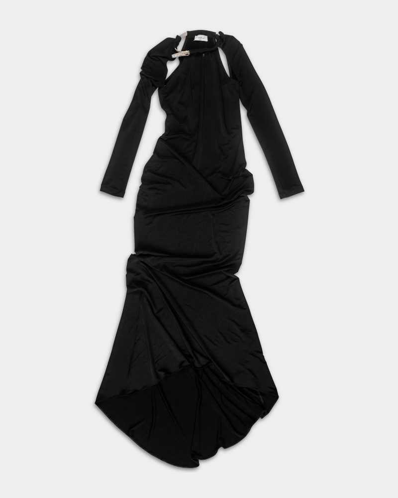 Off White Ladies Second Skin Crystal Tie Long Dress Black/Black | 2DB55YF25JER001-W009-1010