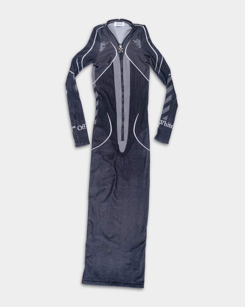 Off White Ladies Diagonal Seamless Zip LS Dress Blue Iris | 2VT028F25KNI001-W461-4801