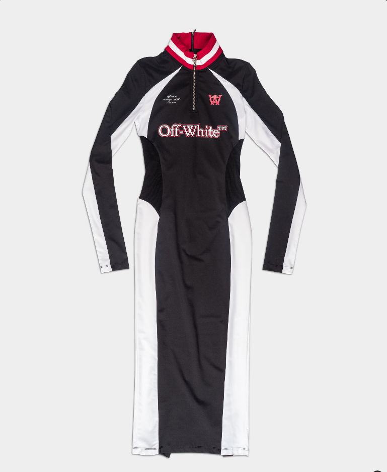 Off White Ladies Tech Jer Serena Midi Dress Black/White 2DB558F25JER001-W003-1001