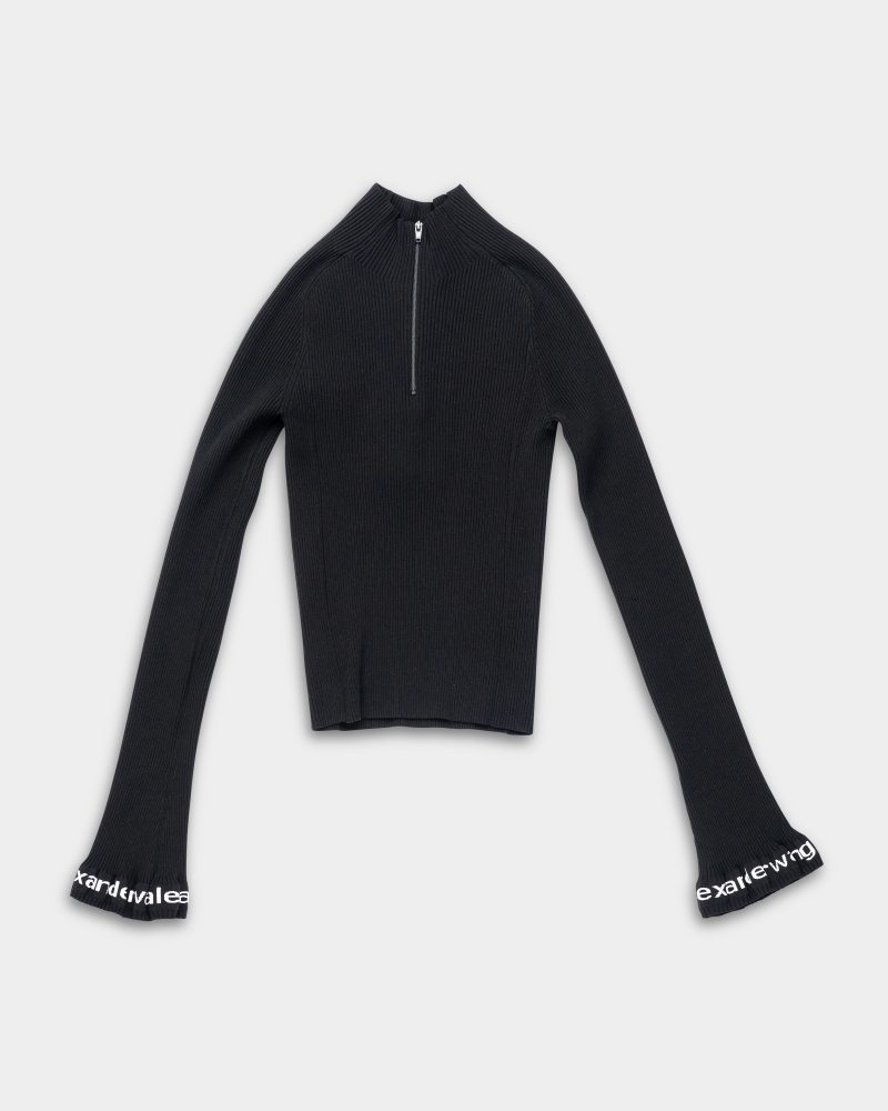Alexander Wang Ribbed LS Zip Turtleneck Pullover w/Logo Black | 4KC1261046-001