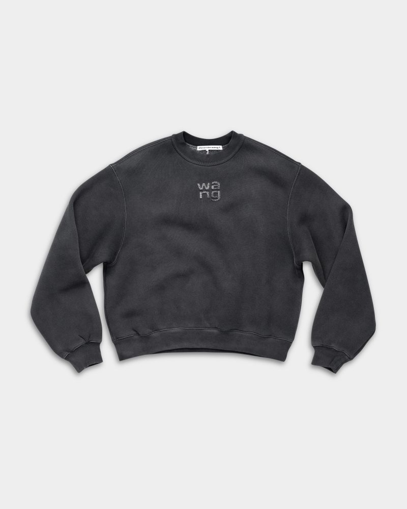 Alexander Wang Crewneck Sweatshirt w/ Hotfix Logo Washed Black | 4CC1261219-011