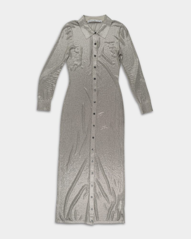 Alexander Wang LS Polo Full Length Dress w/Clear Bead Hotfix Champagne | 1K4256066-255