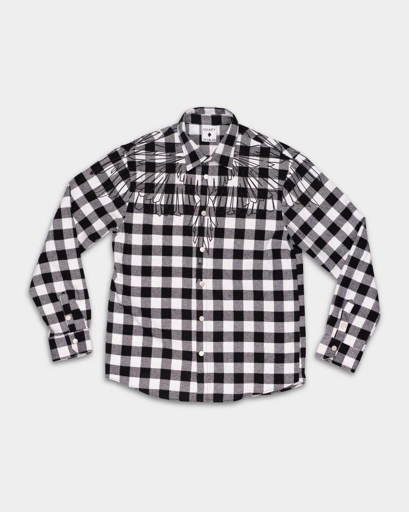 County Of Milan Men's Flannel Shirt Off White/Black |F5CAMAS1032-002/13