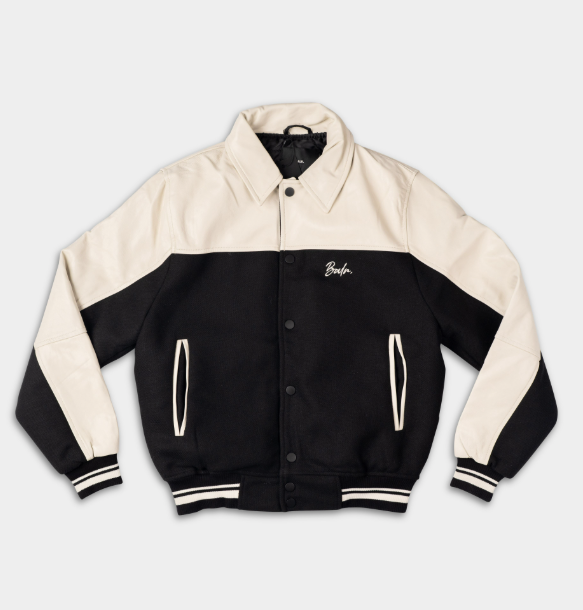 BALR Men's Phil Leather Bomber Jacket | B1381.1025-Egret/Jet Black