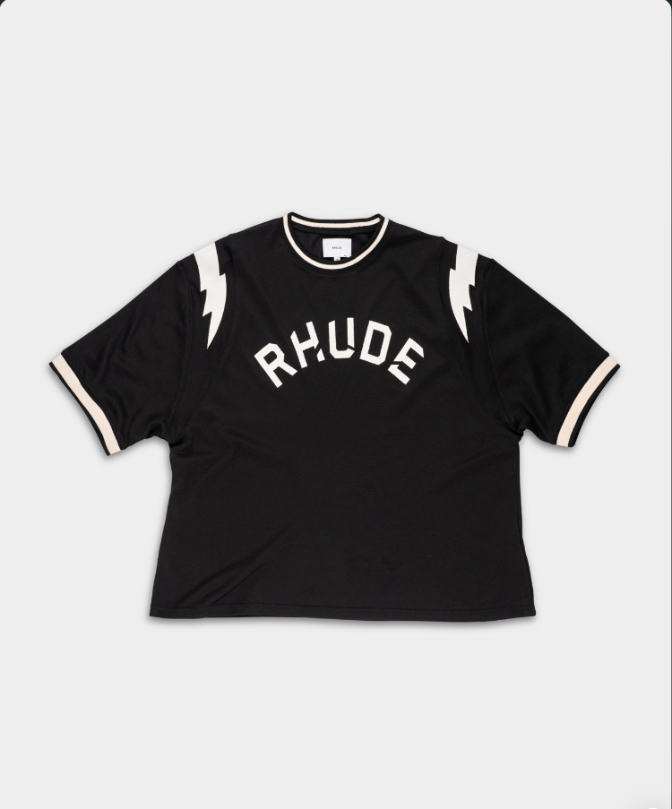 Rhude Men's Logo Lightning Ringer Tee Black/White | RHFW25TT01729-3028