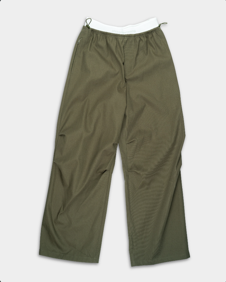 Alexander Wang Mid Rise Logo Elastic Pant w/ Articulated Knee Army Green | 1WC1264969-305