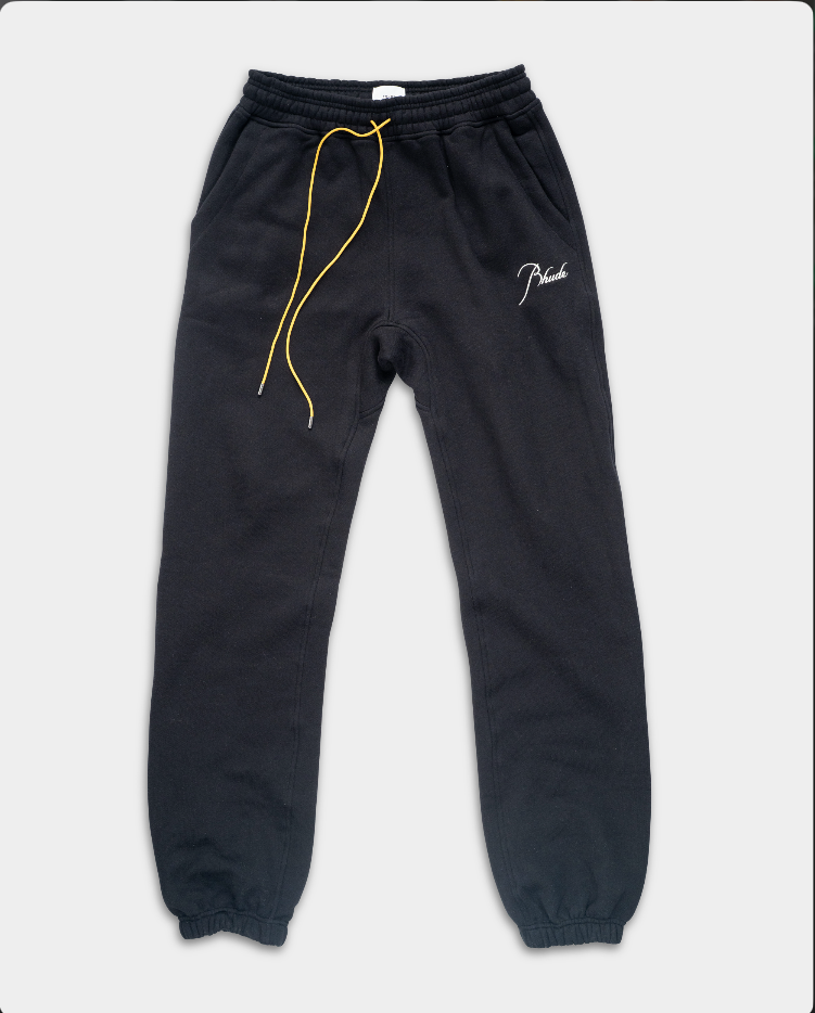 Rhude Men's Classique Cuffed Sweatpant Black/White | RHPS26PA02012-1014